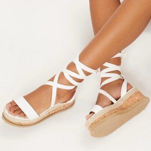 White Lace-Up Platform Sandals